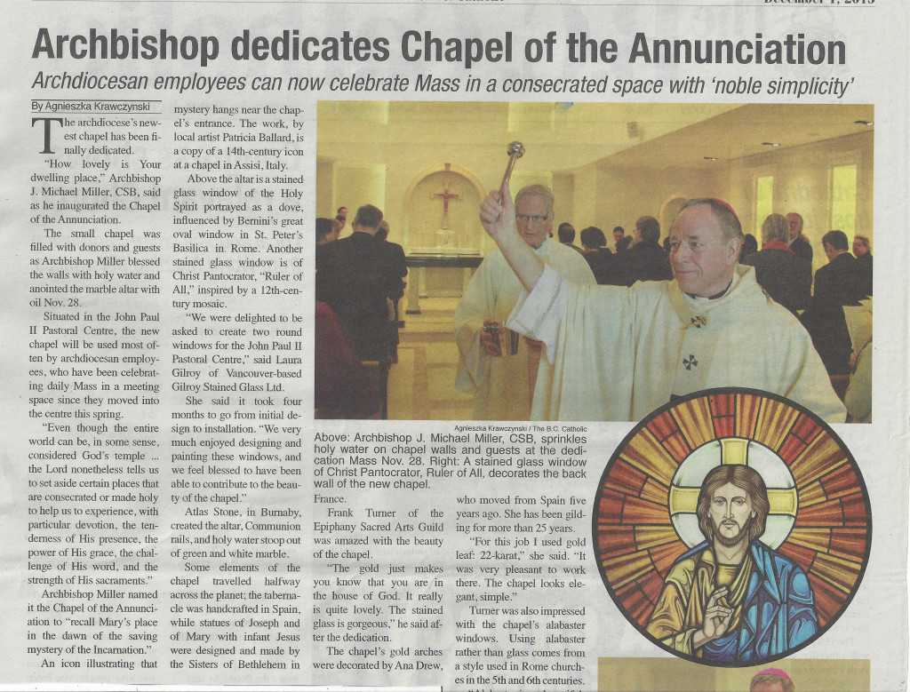 BC Catholic article, dedication of the Chapel